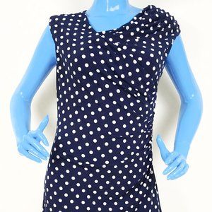 Vince Camuto Navy Blue Polka Dot Bodycon Dress M 8 10 Slimming Sleeveless Shaper